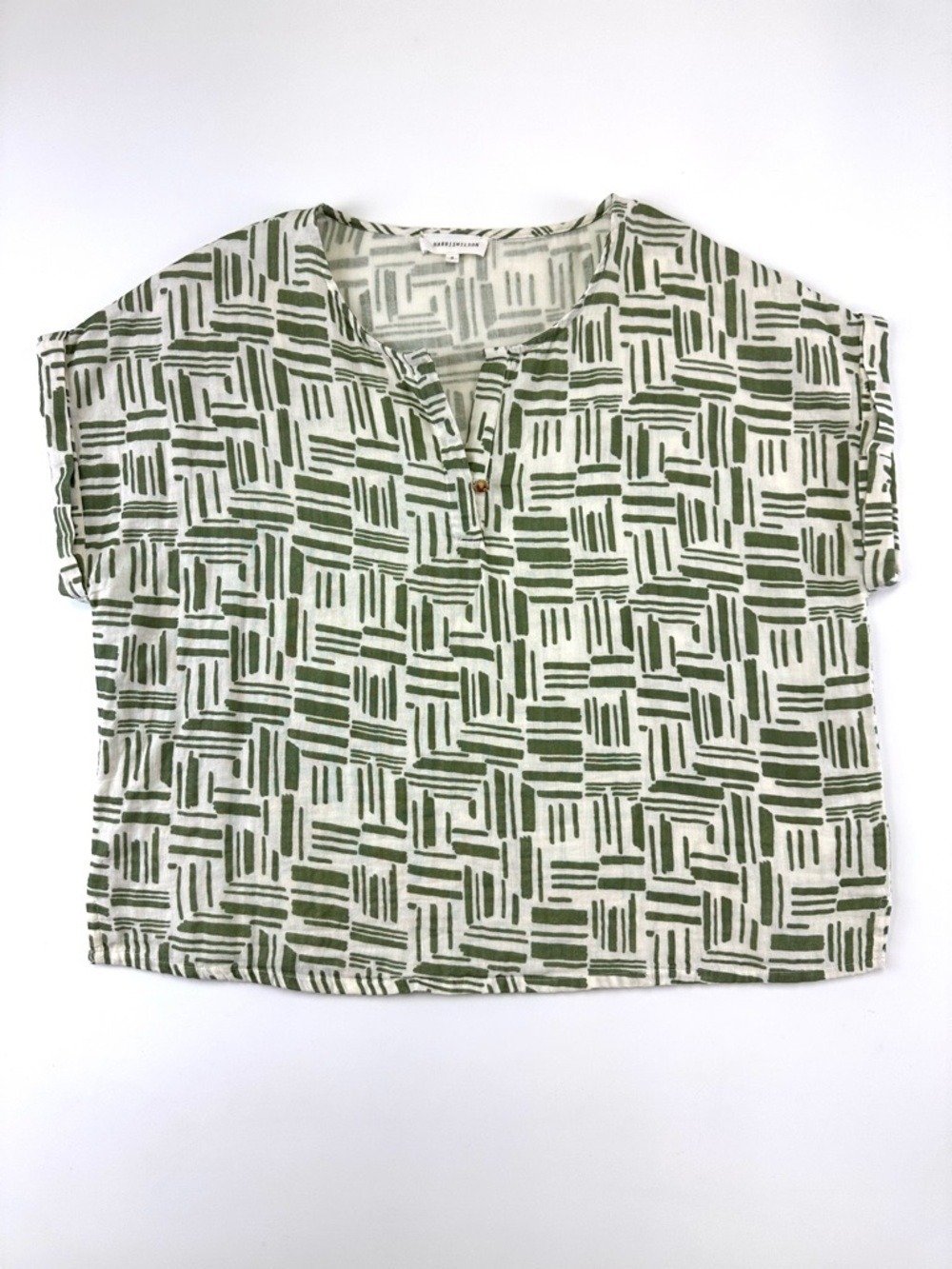Harris Wilson Cotton Print Blouse Large Green Abstract Art Block Print Casual